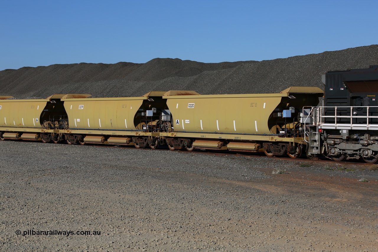 150620 9326
Quarry 8 ballast loading area, CNR-QRRS of China built 99 tonne ballast waggons 0209 and 0220 await loading.
Keywords: CNR-QRRS-China;BHP-ballast-waggon;