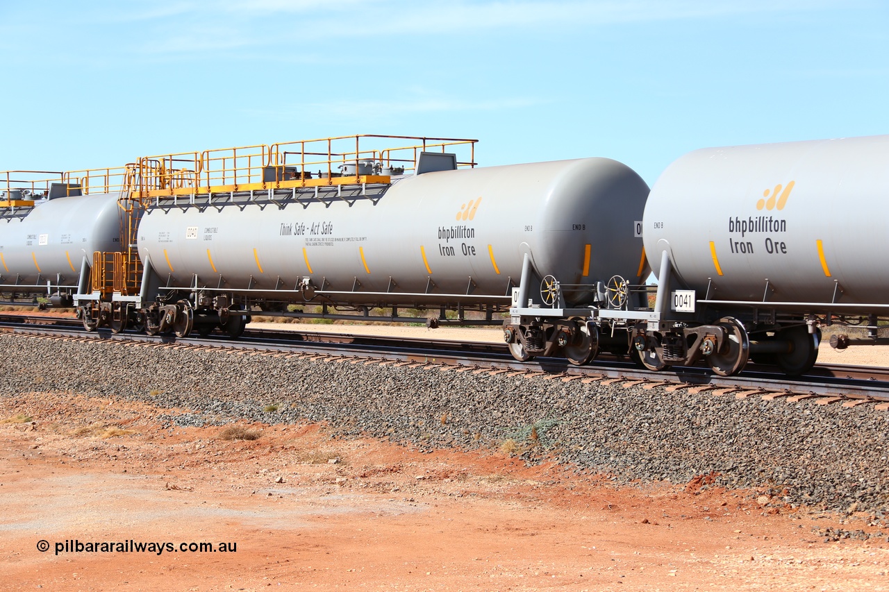 160128 00338
Mooka Siding, empty 116 kL CNR-QRRS of China built tank waggon 0040, one of a second batch delivered in 2015 with safety slogan 'Think Safe - Act Safe'.
Keywords: CNR-QRRS-China;BHP-tank-waggon;