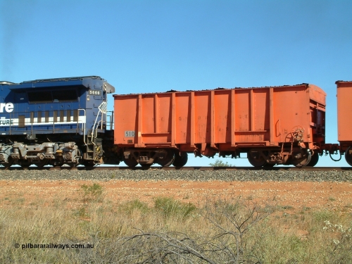 0510 Mt Newman Mining Workshops 040806 092738
Goldsworthy Junction, weighbridge test waggon 510 originally built by Magor USA and ex Oroville Dam, converted by Mt Newman Mining into a weighbridge test waggon. The others in the fleet are 40, 60 and 100 tons.
Keywords: Magor-USA;BHP-weigh-waggon;