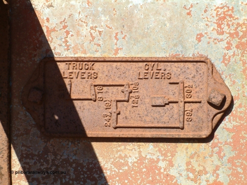 0206 Mt Newman Mining Workshops 040806 101934
Flash Butt yard, heavily stripped down riveted waggon 206, possible original ballast waggon, number 206 was originally a waggon in the 'Camp Train' and appears to have USA origin, view of brake lever arrangement.
