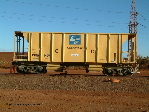 CHQY 740 040815 164711
Nelson Point, CFCLA ballast waggon CHQY type 740 just being delivered to BHP Iron Ore as part of the Rail PACE project, side view.
Keywords: CHQY-type;CHQY740;CFCLA;CRDX-type;BHP-ballast-waggon;