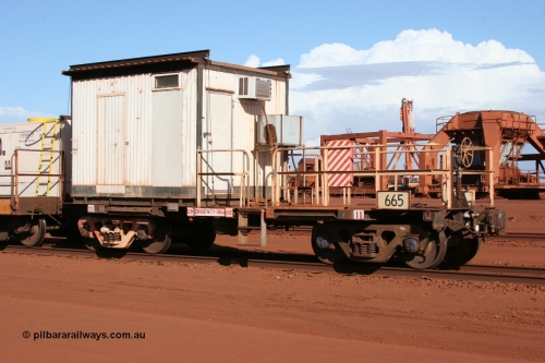0665 Mt Newman Mining Workshops 050319 0138
Nelson Point, cut down Magor USA built former Oroville Dam 91 ton ore waggon 665, seen here being used as the crib waggon on the steel train.
Keywords: Magor-USA;BHP-rail-train;