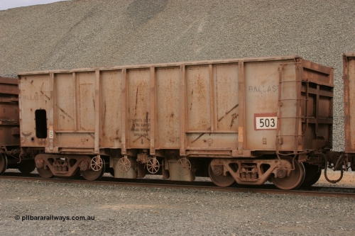 0503 Magor USA 050412 0765
Quarry 8, Shaw Siding area. 3/4 view of 1963 built Magor USA ballast waggon 503.
Keywords: Magor-USA;BHP-ballast-waggon;