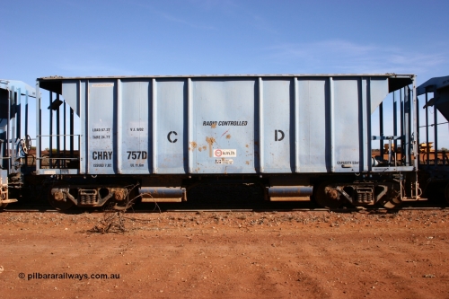 CHRY 757 050518 2085
Flash Butt yard, CFCLA hire ballast waggon CHRY type CHRY 757.
Keywords: CHRY-type;CHRY757;CFCLA;CRDX-type;BHP-ballast-waggon;