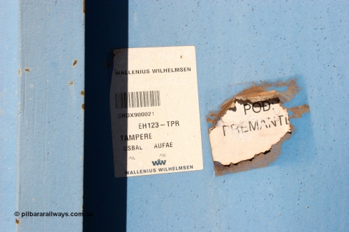 CHRY 746 050518 2122
Flash Butt yard, CFCLA hire ballast waggon CHRY type CHRY 746, rear view with shipping decal.
Keywords: CHRY-type;CHRY746;CFCLA;CRDX-type;BHP-ballast-waggon;