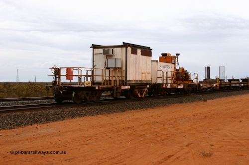 0665 Mt Newman Mining Workshops 050522 2741
Goldsworthy Junction, rail recovery and transport train, flat waggon 665, a cut down Magor USA built former Oroville Dam 91 ton ore waggon, used as the crib waggon on the steel train.
Keywords: Magor-USA;BHP-rail-train;