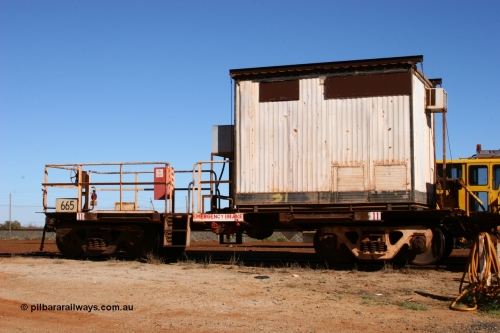 0665 Mt Newman Mining Workshops 050801 4764
Flash Butt yard, rail recovery and transport train, cut down by Mt Newman Mining workshops, a Magor USA built former Oroville Dam 91 ton ore waggon 665, seen here being used as the crib waggon on the end of the steel train.
Keywords: Magor-USA;BHP-rail-train;