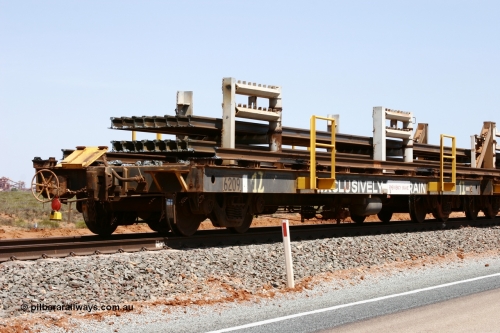 6209 Comeng WA 051001 5684
Boodarie, the Steel Train or rail recovery and transport train, flat waggon #12, 6209, a Comeng WA built flat waggon from January 1977 under order no. 07-M-282 RY.
Keywords: Comeng-WA;BHP-rail-train;
