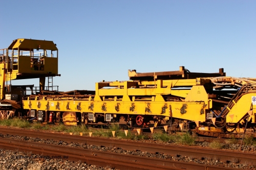 060429 3723
Flash Butt yard, view of Harsco 'Pony' track resleeping and relaying machine. Originally owned by Barclay Mowlem.
Keywords: Harsco;Pony-Track-Relayer;
