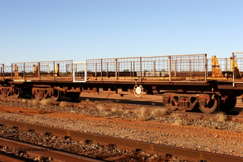 6001 Tomlinson Steel 060429 3736
Flash Butt yard, Pony re-laying waggon, 6001 originally built for Goldsworthy Mining as one of a batch of six with a 55 tonne rating by Tomlinson Steel in 1966 of which three were sold to Mt Newman Mining in 1967 and numbered 6001-6003.
Keywords: BHP-pony-waggon;Tomlinson-Steel-WA;GML;