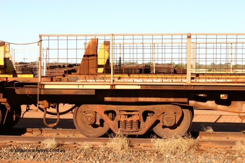 6001 Tomlinson Steel 060429 3739
Flash Butt yard, Pony re-laying waggon, 6001 originally built for Goldsworthy Mining as one of a batch of six with a 55 tonne rating by Tomlinson Steel in 1966 of which three were sold to Mt Newman Mining in 1967 and numbered 6001-6003.
Keywords: BHP-pony-waggon;Tomlinson-Steel-WA;GML;