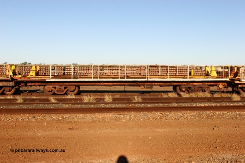 060429 3750
Flash Butt yard, Pony re-laying flat waggon, in service as a transport waggon for a gantry car and sleepers. Originally in service with Goldsworthy Mining as a BC or BCV box van, built by Comeng WA in 1966.
Keywords: Comeng-WA;GML;BHP-pony-waggon;