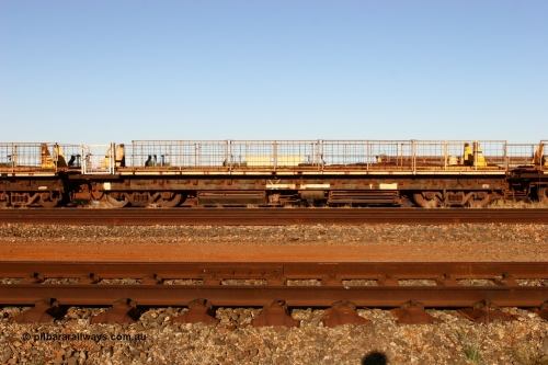 060429 3761
Flash Butt yard, Pony re-laying waggon, built for Mt Newman Mining, builders plate for Scotts of Ipswich Qld with a 24th September 1970 build date, one of nine originally numbered 6005-6013.
Keywords: BHP-pony-waggon;Scotts-Qld;