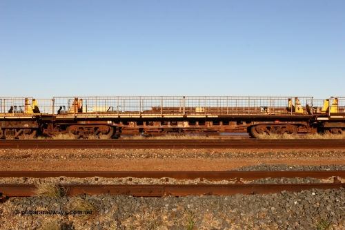060429 3762
Flash Butt yard, Pony re-laying waggon, #2, originally built for Goldsworthy Mining as one of a batch of six with a 55 tonne rating by Tomlinson Steel in 1966.
Keywords: BHP-pony-waggon;Tomlinson-Steel-WA;GML;