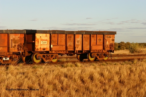 0589 BHP OCRS 060618 6218
Flash Butt yard, modified original Magor USA built Oroville waggon 589, cut down and covered for use as indexing waggon at Finucane Island car dumpers, note the original ODCX marking visible.
Keywords: Magor-USA;Oroville;BHP-index-waggon;