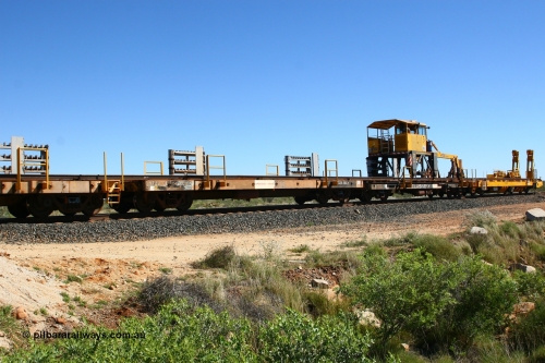 6105 Mt Newman Mining Workshops 080621 2720
Tabba South, one of a batch of six flat waggons converted by Mt Newman Mining workshops by cutting down a pair of ore waggons to make one flat waggon, 6105 in service with the rail recovery and transport train as waggon #2.
Keywords: Mt-Newman-Mining-WS;Magor-USA;BHP-rail-train;
