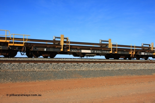 6210 Comeng WA 110619 1881
South of Mooka Siding, the Steel Train or rail recovery and transport train, flat waggon #11, 6210, a Comeng WA built flat waggon from January 1977 under order no. 07-M-282 RY.
Keywords: Comeng-WA;BHP-rail-train;