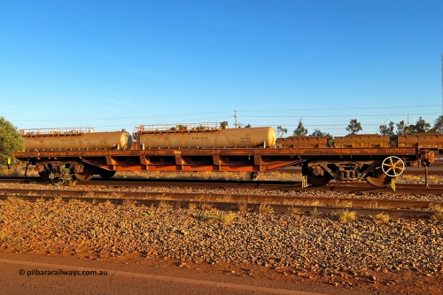 8500 Tomlinson Steel 231229 6705
Flat waggon 8500, originally built by Tomlinson Steel WA for Goldsworthy Mining as one of six 55 ton flat waggons built in 1966, and later modified by BHP to increase its capacity.
Keywords: 8500;Tomlinson-Steel-WA;GML;BHP-flat-waggon;