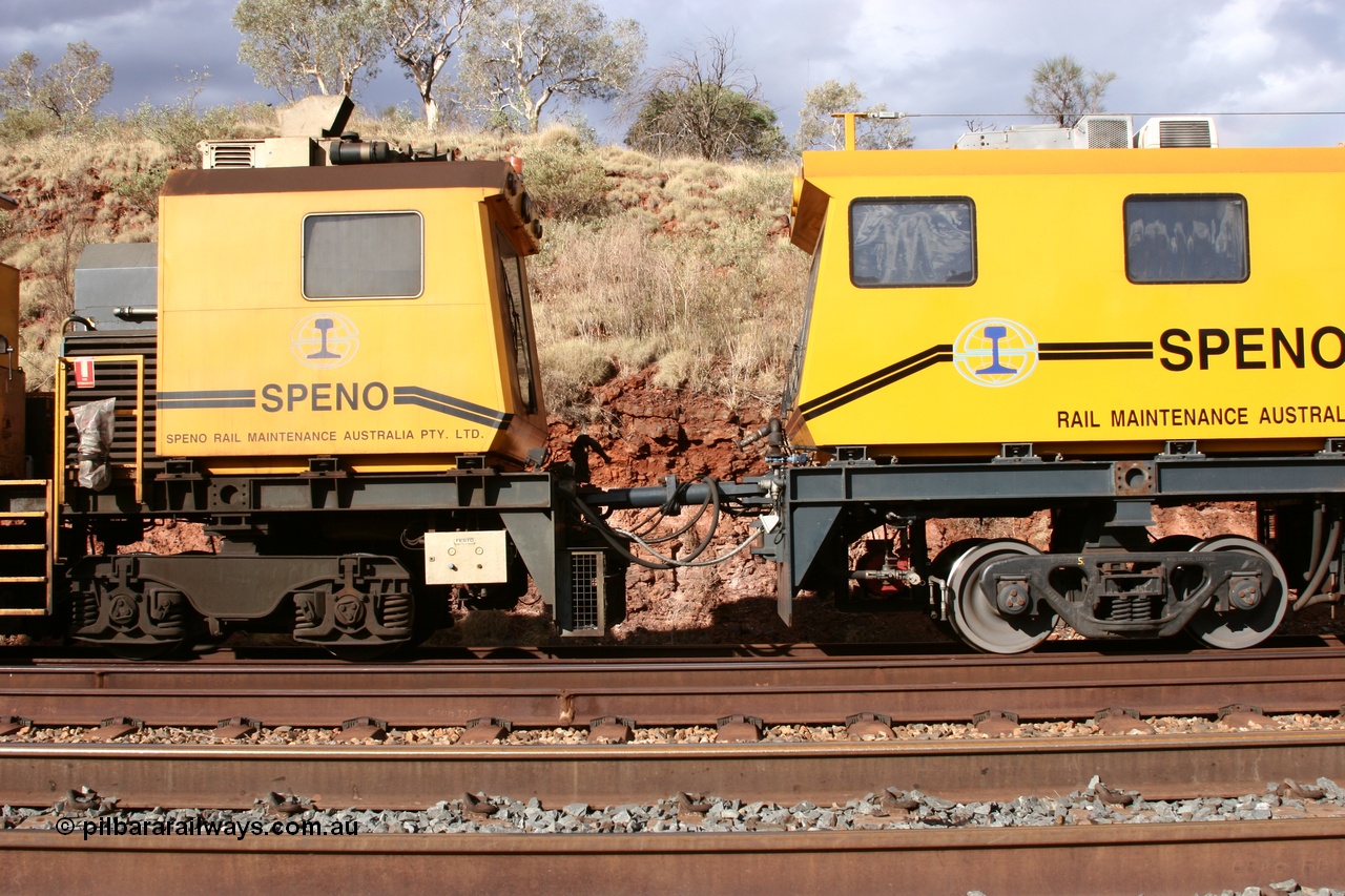 050421 1620
Hesta Siding backtrack, Speno Australia's two 24 stone rail grinders coupled together before they had id stickers fitted, the left unit was later stickered as RG 2, the right unit was stickered as RG 1 and is serial M20. 21st April 2005.
Keywords: Speno;RR24;M20;track-machine;