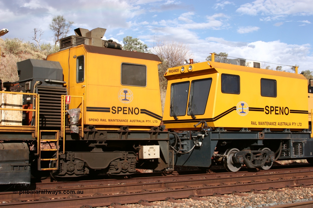 050421 1621
Hesta Siding backtrack, Speno Australia's two 24 stone rail grinders coupled together before they had id stickers fitted, the left unit was later stickered as RG 2, the right unit was stickered as RG 1 and is serial M20. 21st April 2005.
Keywords: Speno;RR24;M20;track-machine;