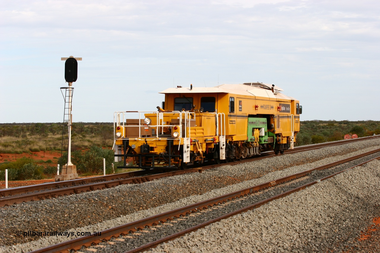 060326 3208
Bing Siding, south arrival BHP track machine Tamper 3 a Plasser Australia unit model 09-3X serial M480 takes the mainline with the new western mainline in the foreground. 26th March 2006.
Keywords: Tamper3;Plasser-Australia;09-3X;M480;track-machine;