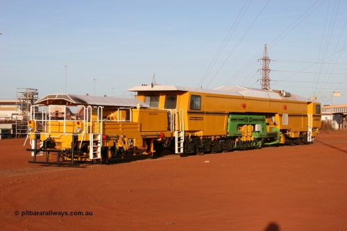 050410 0503
Nelson Point yard hard stand area sees brand new having only been delivered the day before, BHP track tamper to become Tamper 3, a Plasser Australia 09-3X model with serial M480. 10th April 2005.
Keywords: Tamper3;Plasser-Australia;09-3X;M480;track-machine;