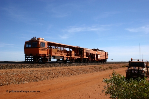 050518 2212
Bing Siding, BHP's Switch Tamper SW 02 is a Plasser Australia model Unimat S4 switch tamper runs along the passing track. 18th May 2005.
Keywords: SW02;Plasser-Australia;Unimat-4S;track-machine;
