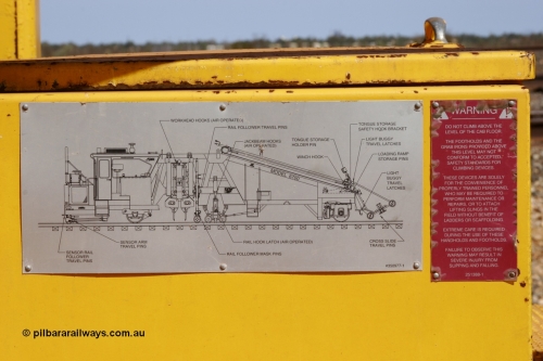 051001 5675
Flash Butt yard, Jackson model 6700 tamper serial 153246 lettered for Railway Equipment Leasing And Maintenance RELAM Inc undergoing delivery checks view of the id plate. 1st October 2005.
Keywords: Jackson;6700;153246;track-machine;