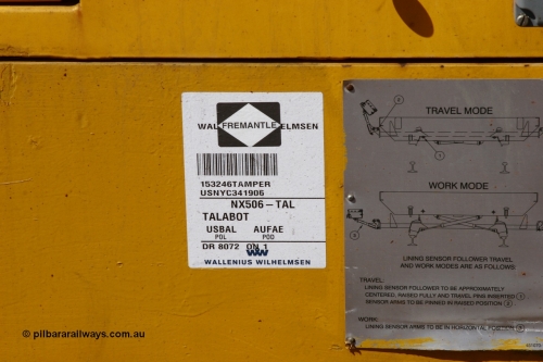 051001 5678
Flash Butt yard, Jackson model 6700 tamper serial 153246 lettered for Railway Equipment Leasing And Maintenance RELAM Inc undergoing delivery checks view of the shipping decal. 1st October 2005.
Keywords: Jackson;6700;153246;track-machine;