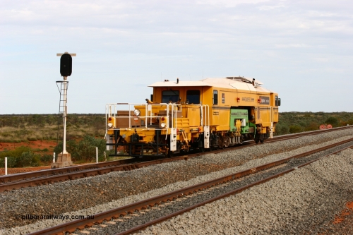 060326 3208
Bing Siding, south arrival BHP track machine Tamper 3 a Plasser Australia unit model 09-3X serial M480 takes the mainline with the new western mainline in the foreground. 26th March 2006.
Keywords: Tamper3;Plasser-Australia;09-3X;M480;track-machine;