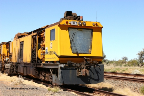 060501 3909
Abydos Siding backtrack, Speno rail grinder RG 2, possibly an RR24 model grinder with 24 grinding wheels view of generator module driving cab. 1st May 2006.
Keywords: RG2;Speno;RR24;track-machine;