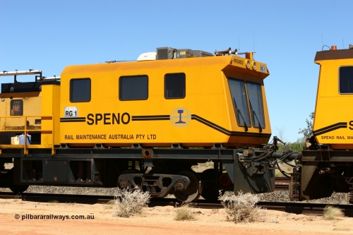 060501 3917
Abydos Siding backtrack, Speno rail grinder RG 1, a RR24 model grinder with 24 grinding wheels, serial M20. 1st May 2006.
Keywords: RG1;Speno;RR24;M20;track-machine;