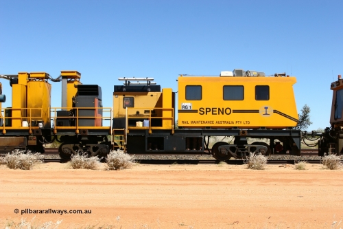 060501 3919
Abydos Siding backtrack, Speno rail grinder RG 1, a RR24 model grinder with 24 grinding wheels, serial M20. 1st May 2006.
Keywords: RG1;Speno;RR24;M20;track-machine;