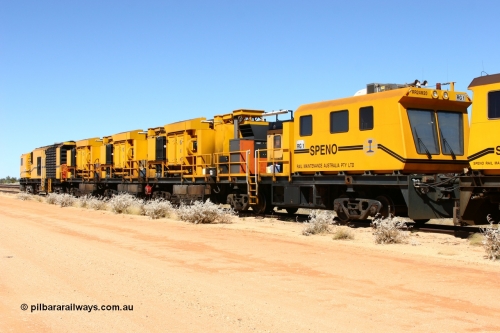 060501 3927
Abydos Siding backtrack, Speno rail grinder RG 1, a RR24 model grinder, serial M20 bar coupled to RG 2. 1st May 2006.
Keywords: RG1;Speno;RR24;M20;track-machine;