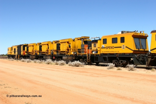 060501 3928
Abydos Siding backtrack, Speno rail grinder RG 1, a RR24 model grinder, serial M20 bar coupled to RG 2. 1st May 2006.
Keywords: RG1;Speno;RR24;M20;track-machine;