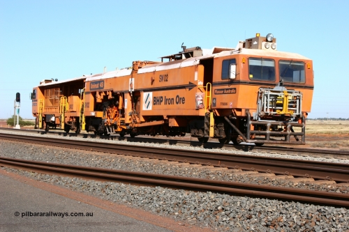 060710 6227
At the Broome Rd grade crossing Port Hedland, Switch Tamper SW 02 a Plasser Australia model Unimat S4 switch tamper. 10th July 2006.
Keywords: SW02;Plasser-Australia;Unimat-4S;track-machine;