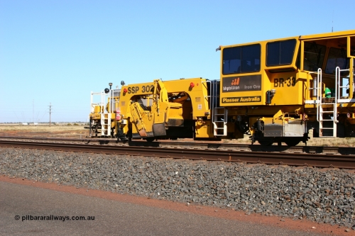 060710 6231
At the Broome Rd grade crossing Port Hedland, track machine BR 33 a Plasser Australia ballast regulator model SSP 302 serial M486. 10th July 2006.
Keywords: BR33;Plasser-Australia;SSP-302;M486;track-machine;