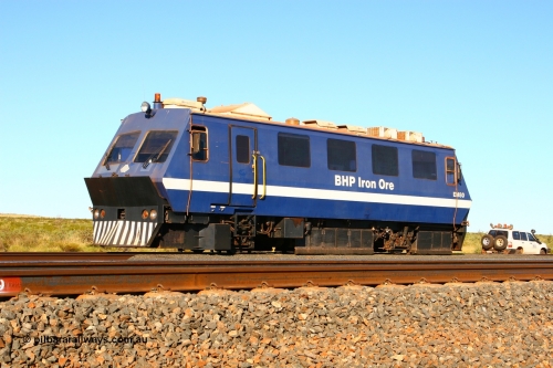 070622 0224
Mooka in the back track siding, BHP Iron Ore's track recording vehicle, EM80 which is a Plasser & Theurer EM-80 model and still wearing the old BHP blue and white livery, this unit was delivered in Mt Newman Mining orange and white.
Keywords: EM80;Plasser-&-Theurer;track-machine;