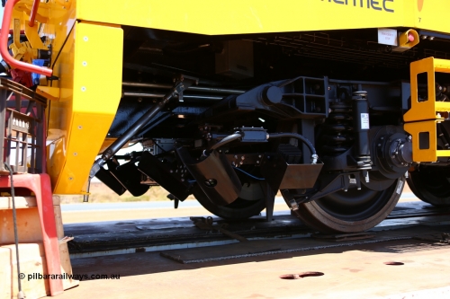 151206 9657
Boodarie, on a Gavin Transport Drake float, BHP's new track recording vehicle which is a Mermec ROGER 800 imported from Italy. Underbody detail of the testing units.
Keywords: MM800;Mermec-Italy;Roger-800;track-machine;