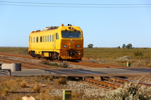 190911 4749
Port Hedland, Broome Rd crossing, BHP's MM 800 track recording vehicle powers south on a recording run, the MM 800 was built by Mermec in Italy and is a ROGER 800 model, ROGER is an acronym for Rilievo Ottico Geometria Rotaia, Italian for optical rail geometry control.
Keywords: MM800;Mermec-Italy;Roger-800;track-machine;