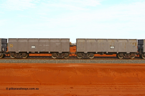 01059-02060 080304 2197
Thomas Yard, down the rail welding end, new FMG ore waggon pair 1059 slave and 2060 control, built by China Southern or CSR at their Zhuzhou Rolling Stock Works in China in 2007. 4th March 2008.
Keywords: 1059-2060;CSR-Zhuzhou-Rolling-Stock-Works-China;FMG-ore-waggon;