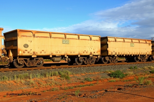 05967-06968 200412 5921
Boodarie, part of a loaded FMG train, a mismatched waggon pair, both are CSR Yangtze Rolling Stock Co. of China builds, 6968 would be a 2013 built, but the 5967 should be a 2014 build and numbered in the 72xx-74xx series. 12th April 2020.
Keywords: 5967-6968;CSR-Yangtze-Rolling-Stock-Co-China;FMG-ore-waggon