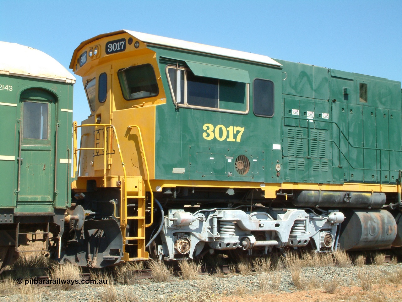041014 142144
Pilbara Railways Historical Society, Comeng WA ALCo rebuild C636R locomotive 3017 serial WA-135-C-6043-04. The improved Pilbara cab was fitted as part of the rebuild in April 1985. Donated to Society in 1996. 14th October 2004.
Keywords: 3017;Comeng-WA;ALCo;C636R;WA-135-C-6043-04;rebuild;