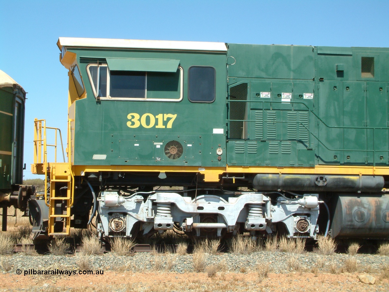 041014 142239
Pilbara Railways Historical Society, Comeng WA ALCo rebuild C636R locomotive 3017 serial WA-135-C-6043-04. The improved Pilbara cab was fitted as part of the rebuild in April 1985. Donated to Society in 1996. 14th October 2004.
Keywords: 3017;Comeng-WA;ALCo;C636R;WA-135-C-6043-04;rebuild;