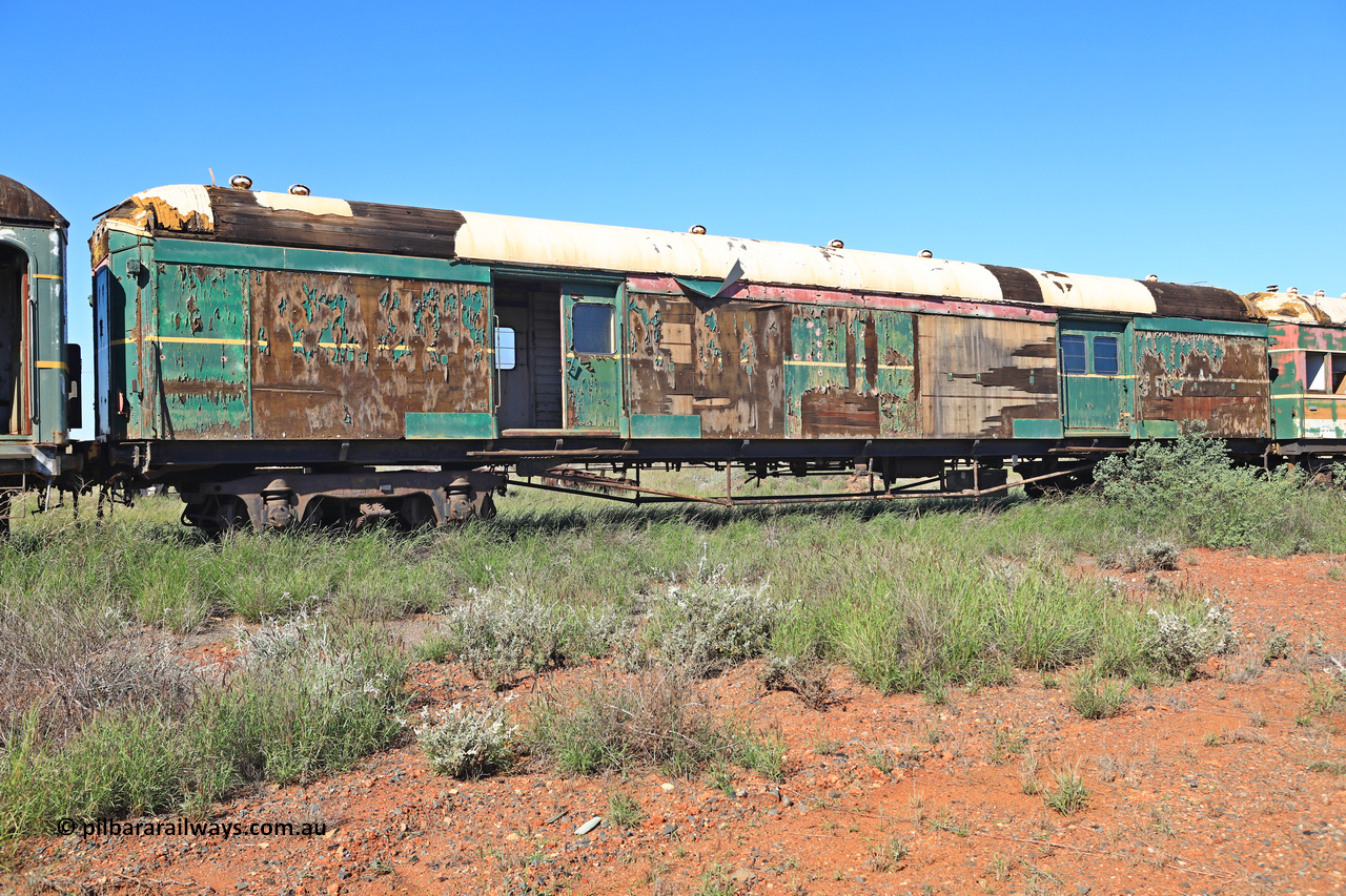 240701 2731
Pilbara Railways Historical Society, brake van 'Portland' was originally a NSWGR MHO type guards van MHO 2321, then recoded to KB type mail van, then to KBY 2513 guards van. It was built by Clyde Engineering at Granville and purchased in 1987 by the Society, it is named after a local river. July 1, 2024.
Keywords: KBY2513;KBY-type;Clyde-Engineering-Granville-NSW;MHO-type;MHO2321;KB-type;