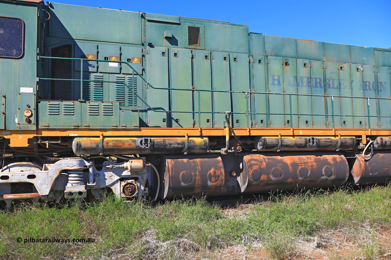 240701 2736
Pilbara Railways Historical Society, Comeng WA ALCo rebuild C636R locomotive 3017 serial WA-135-C-6043-04. The improved Pilbara cab was fitted as part of the rebuild in April 1985. Donated to Society in 1996. July 1, 2024.
Keywords: 3017;Comeng-WA;ALCo;C636R;WA-135-C-6043-04;rebuild;