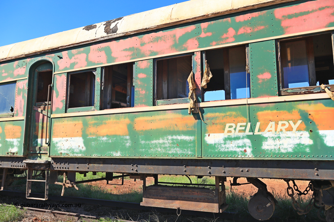 240701 2742
Pilbara Railways Historical Society, passenger carriage 'Bellary' was originally built by Clyde Engineering at Granville NSW in 1936 for the NSWGR as a second class railway carriage FS type FS 2143. In 1987 it was purchased by the Society and is named after a local river. July 1, 2024.
Keywords: FS2143;FS-type;Clyde-Engineering-Granville-NSW;