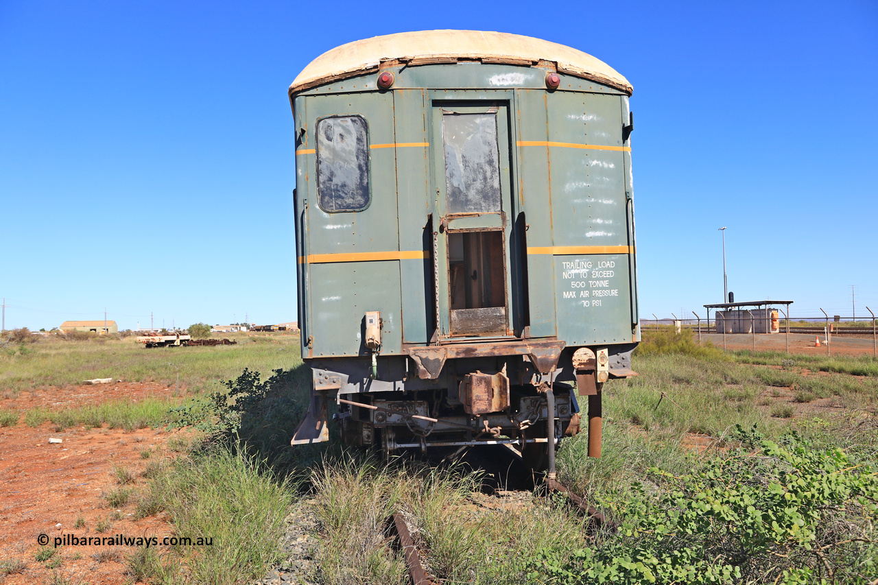 240701 2753
Pilbara Railways Historical Society, passenger carriage 'Conference Car' originally built by Clyde Engineering at Granville NSW in 1935 for the NSWGR as a second class railway carriage FS type FS 2010. In 1975 it was purchased by Hamersley Iron and converted to an inspection vehicle SV 4. When donated to the Society it was repurposed as a conference car. July1, 2024.
Keywords: FS2010;FS-type;Clyde-Engineering-Granville-NSW;
