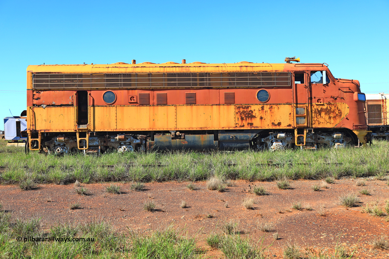240701 2768
Pilbara Railways Historical Society museum, 5450 a USA built EMD model F7A serial 8970 and frame 3006-A9, built Jan-1950 for Western Pacific Railroad as 917-A, imported for the Mt Newman Mining Co. to construct their Port Hedland to Newman railway in December 1967. Donated to the Society in 1978. July 1, 2024.
Keywords: 5450;EMD;F7A;8970;917-A;3006-A9;