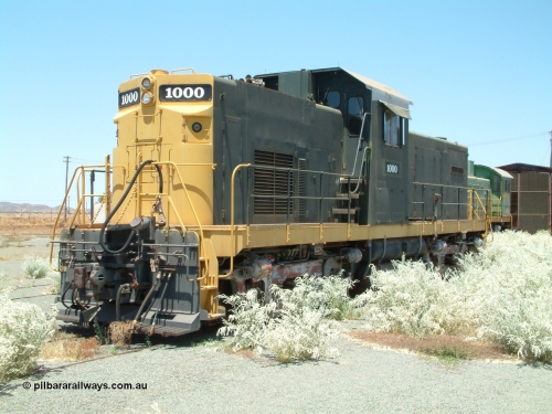 041014 122512
Pilbara Railways Historical Society, former ALCo built demonstrator locomotive model C-415 serial 3449-1 built April 1966, currently carrying number 1000, it was originally numbered 008 when Hamersley Iron purchased the unit in 1968. It was retired from service on the 24th February 1982. It then spent some time carrying number 2000 while building the Marandoo railway line from Sept 1991. 14th October 2004.
Keywords: 1000;ALCo;C-415;3449-1;008;2000;